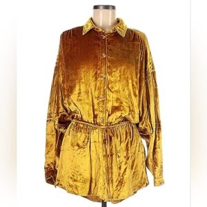 Urban Outfitters Gold Velour Long-Sleeved Romper - Size M
